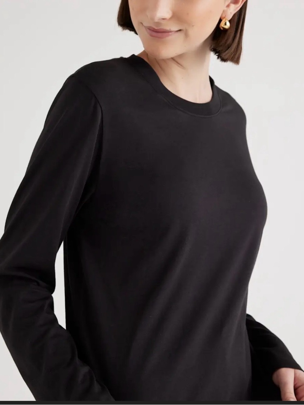 NWT Quince Organic Cotton Stretch Long Sleeve Tee Black Size Small - Picture 2 of 9